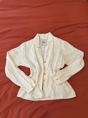 Flax by Jeanne Engelhart Cream 100% Size S Petite Linen Button-Front Women's Top
